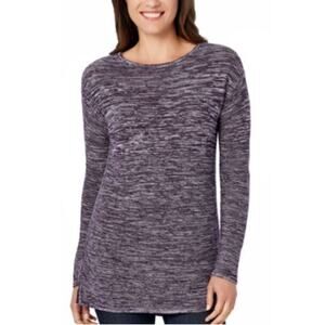 Ellen Tracy Roundneck High Low Pullover Sweater Marled Purple Women's Sz Medium